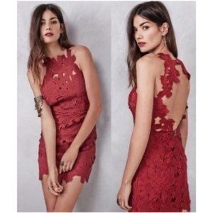 SAYLOR X Free People Jessa Red Lace Open Back Bohemian Mini Dress Size Large